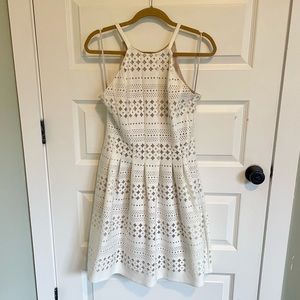 Laser Cut White Fit & Flare Dress